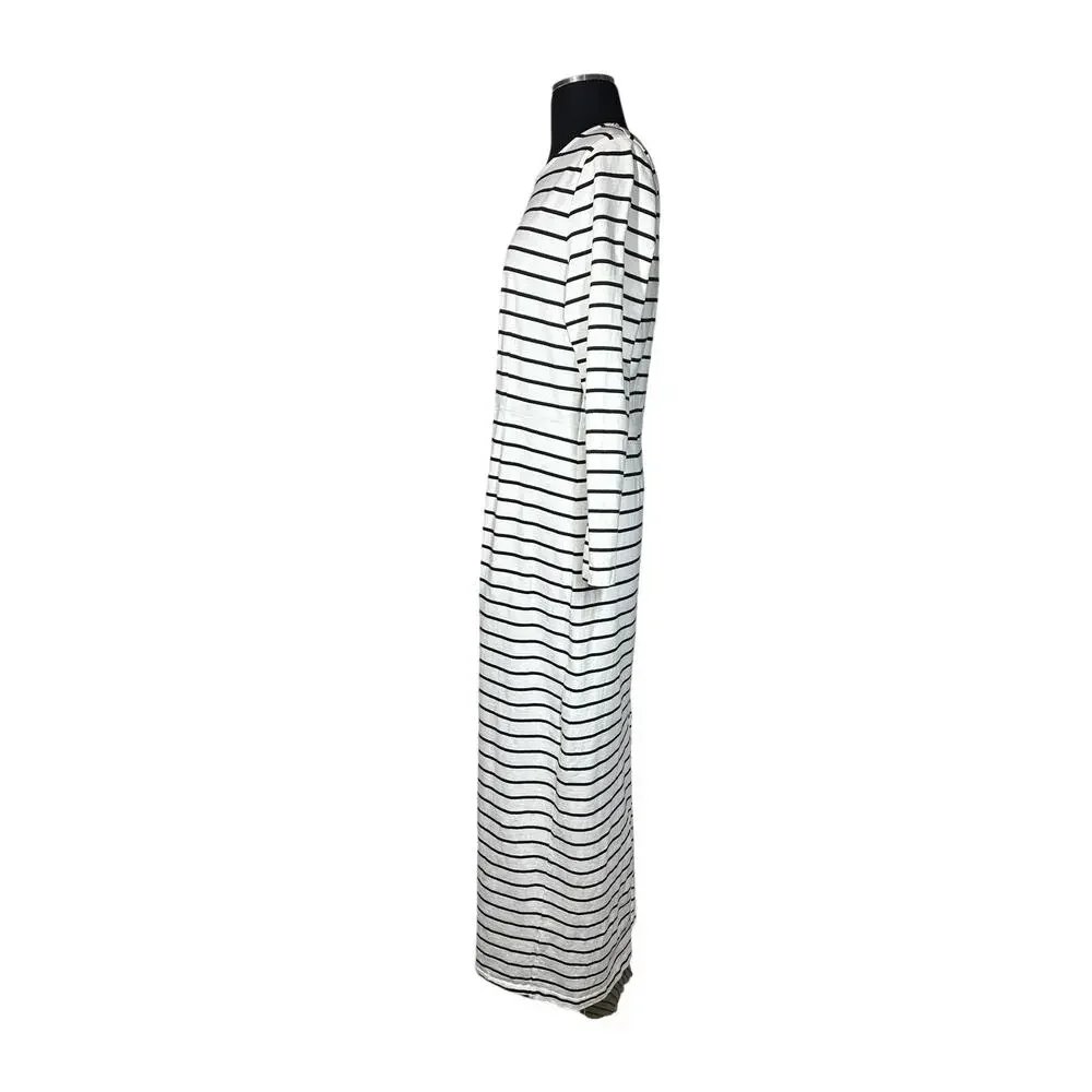 J. Crew Long Sleeve Maxi Dress Sz XL Cotton Stripes Nautical Modest Black White